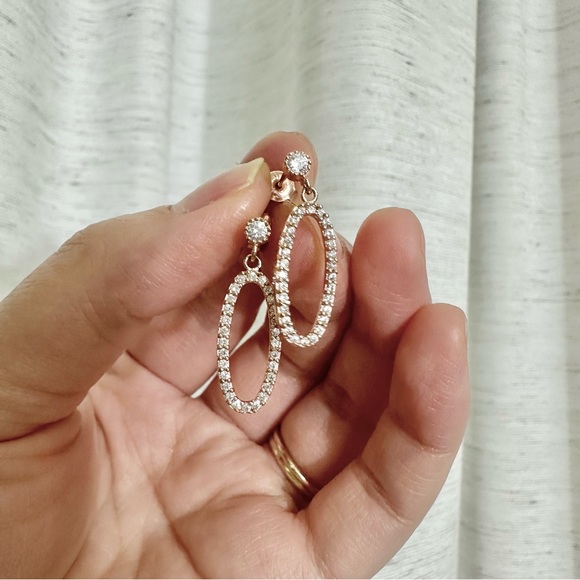 925 Sterling Silver Rose Gold Mini Dangle Earrings - Picture 2 of 5